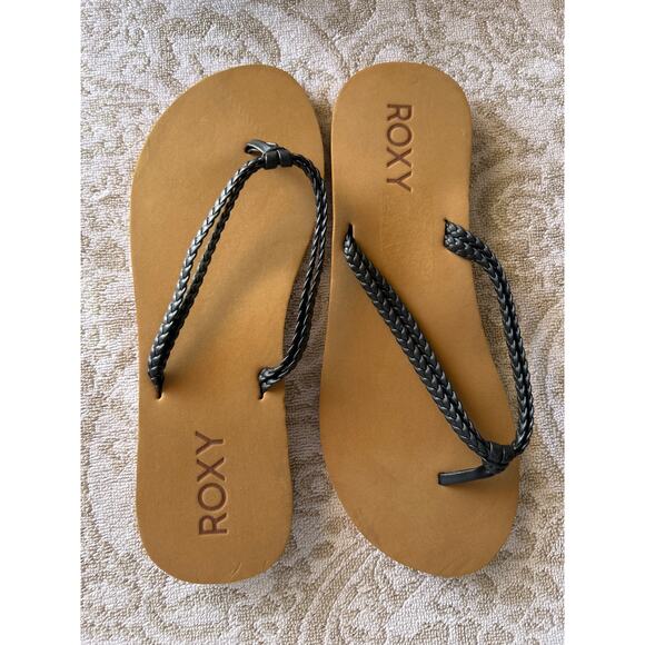 NWOB Roxy Black Braided Flip Flops - Picture 1 of 4